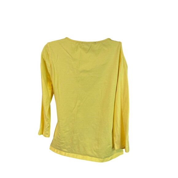 Boston Proper Yellow Cut-Out Top M 3/4 Sleeve Y2K Keyhole Tee Statement Spring - Picture 3 of 9